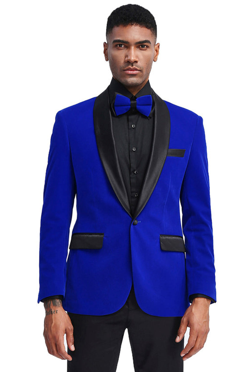 "Royal Blue Velvet Tuxedo Jacket - Men's Slim Fit Shawl Lapel for Wedding & Prom"