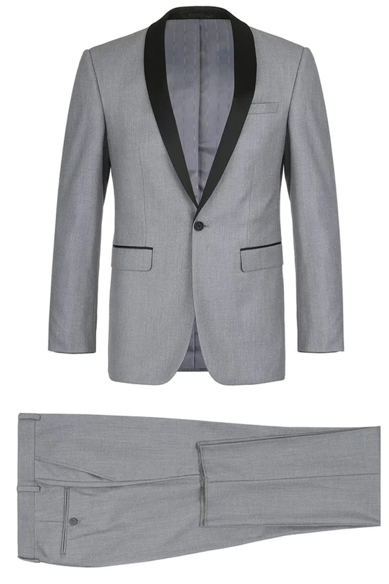 "Grey Slim Fit Shawl Collar Tuxedo - Traditional Men's Style" - 34 Short
