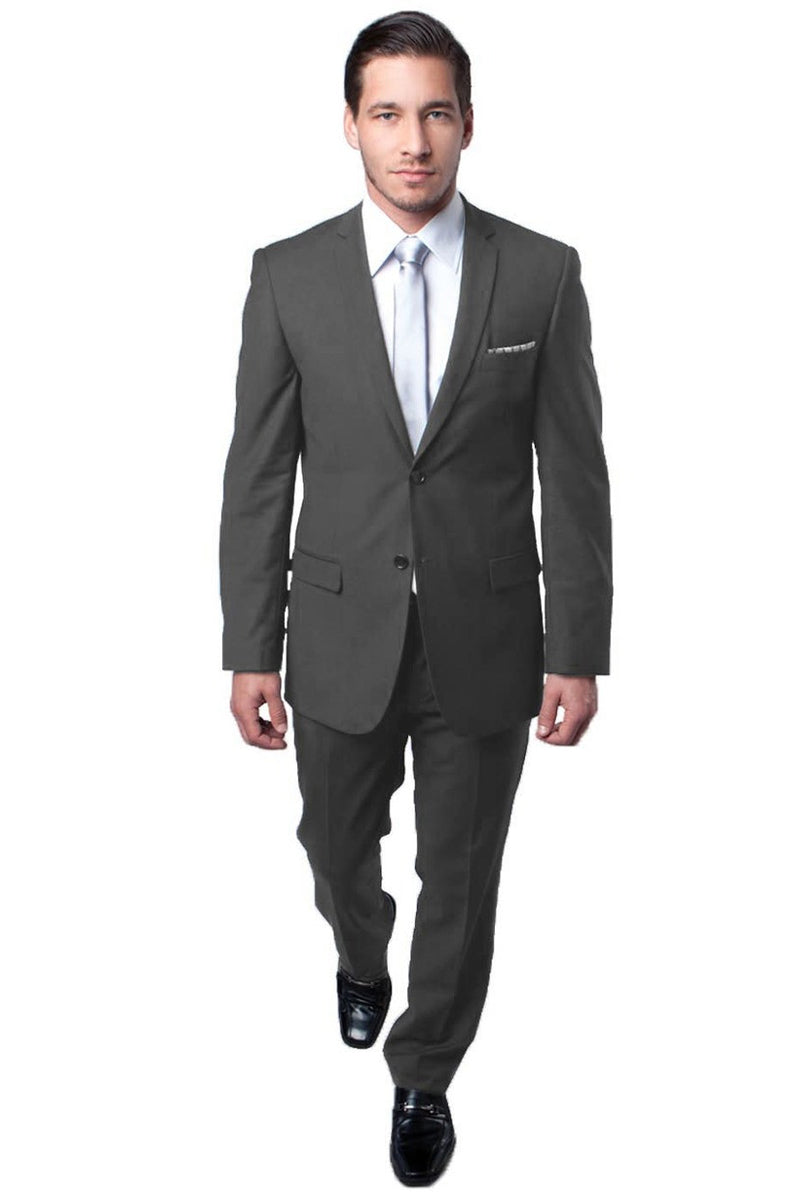 "Men's Slim Fit 2 Button Wedding Suit - Medium Grey Basic"