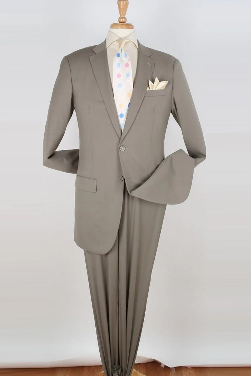 "Beige Modern Fit Two-Button Suit for Tall Men - 100% Wool" - 34 Short