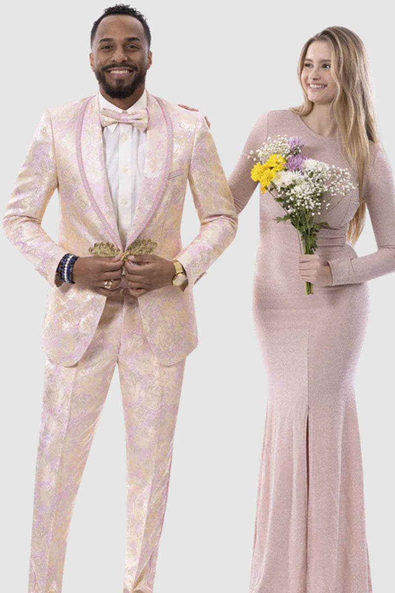 "Gold & Pink Men's Tuxedo Smoking Jacket for Wedding & Prom"