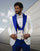 Mens Royal Blue Prom 2025 Tuxedo - Statement Men's White with Royal Blue Peak Lapels Vested Tuxedo with Bow Tie