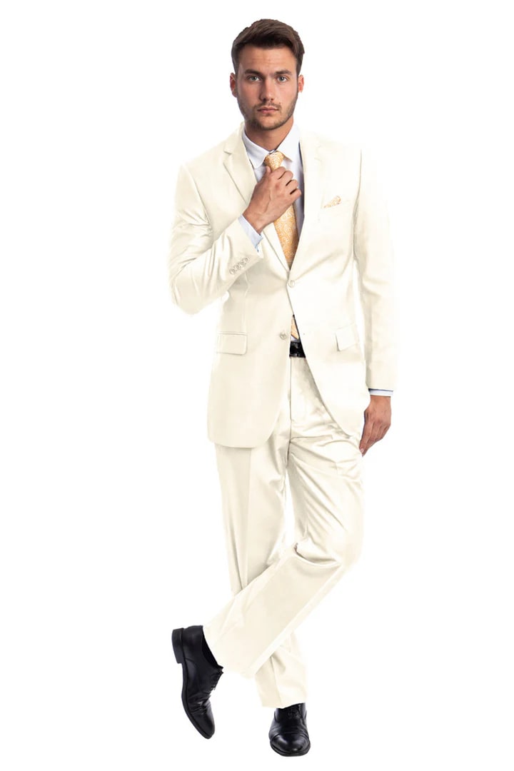 Cheap Priced Suit- Men's Two Button Basic Modern Fit Business Off White Suit - 38 Short Jacket+32 Waist Adjustable 28to34)(Height: 5 4 to5 7 )(Neck  15-16.5)S-M)