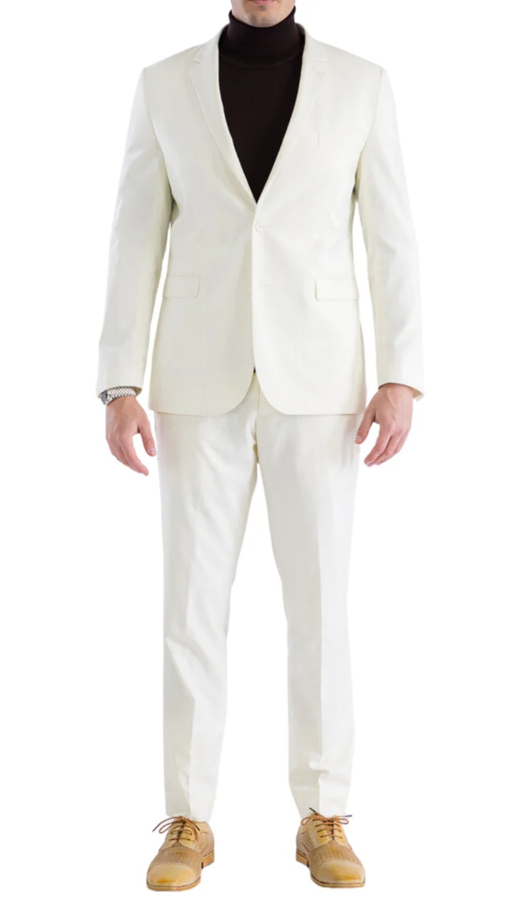 Oslo Off White Slim Fit Notch Lapel 2 Piece Suit - 38 Short Jacket+32 Waist Adjustable 28to34)(Height: 5 4 to5 7 )(Neck  15-16.5)S-M)