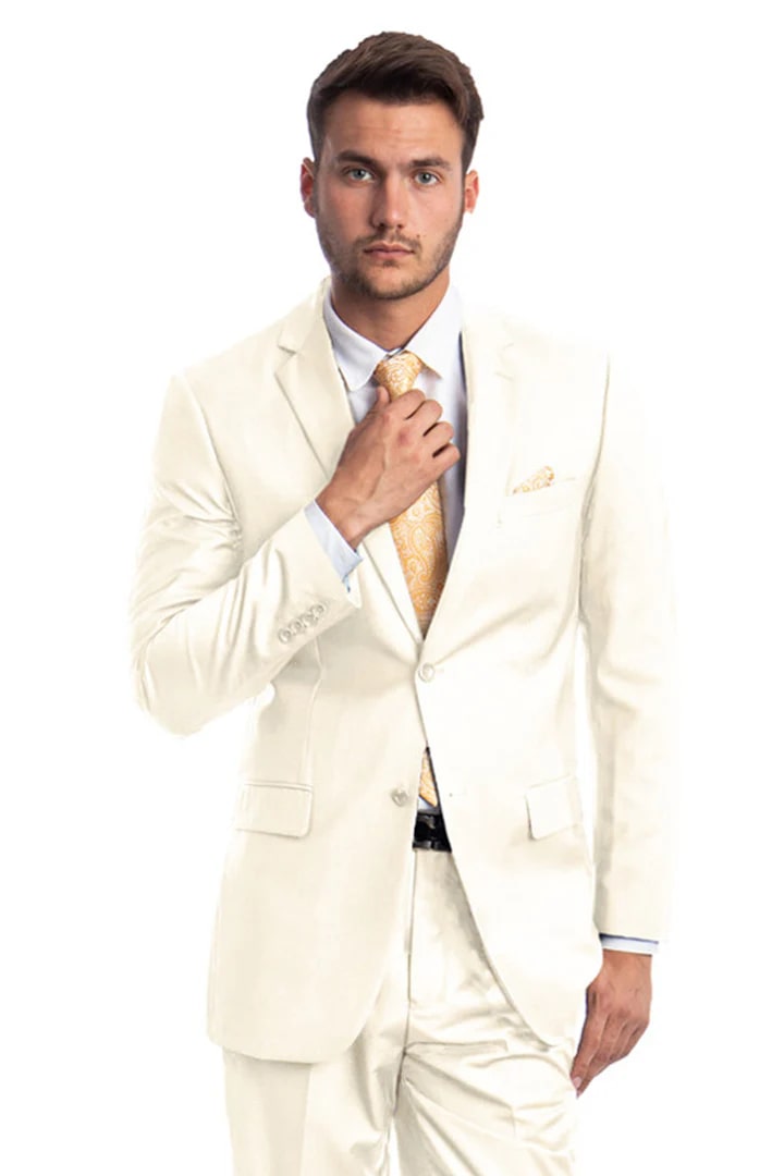 Cheap Suit - Men's Two Button Basic Modern Fit Business Off White Suit