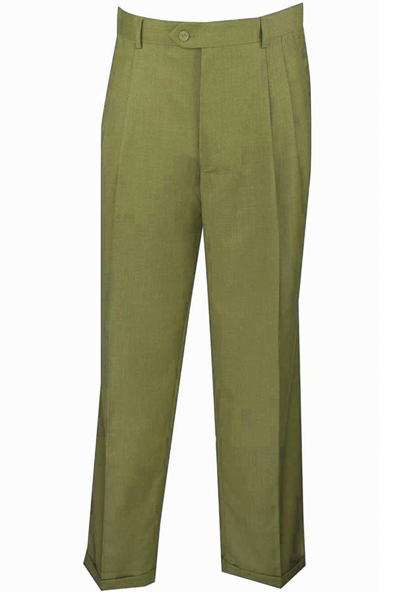Mens Classic Fit Single Pleat Dress Slacks in Khaki - 28W