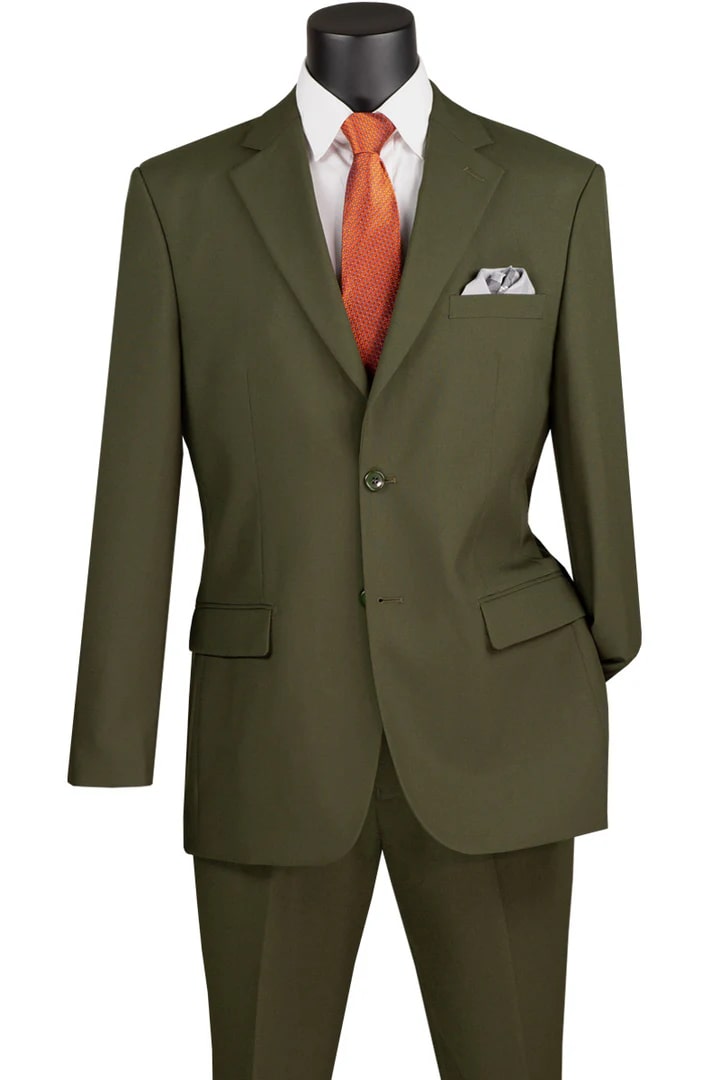 Cheap Suit - Mens 2 Button Classic Poplin Olive Suit