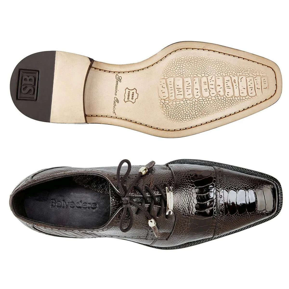 Belvedere Men's Batta Chocolate Genuine Ostrich Oxfords - 9