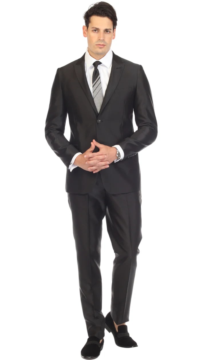 Oxford Black Sharkskin Slim Fit Suit - 38 Short Jacket+32 Waist Adjustable 28to34)(Height: 5 4 to5 7 )(Neck  15-16.5)S-M)