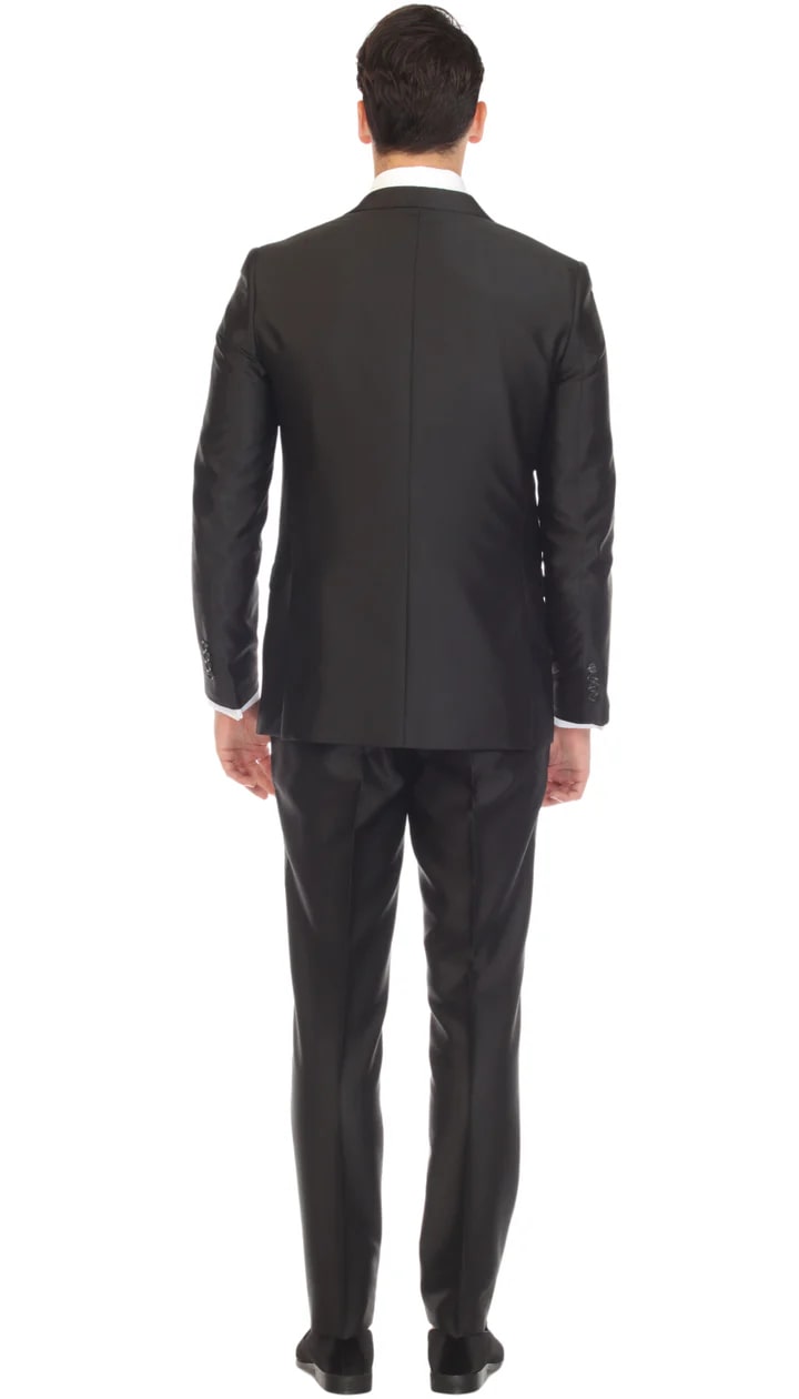 Oxford Black Sharkskin Slim Fit Suit - 38 Short Jacket+32 Waist Adjustable 28to34)(Height: 5 4 to5 7 )(Neck  15-16.5)S-M)