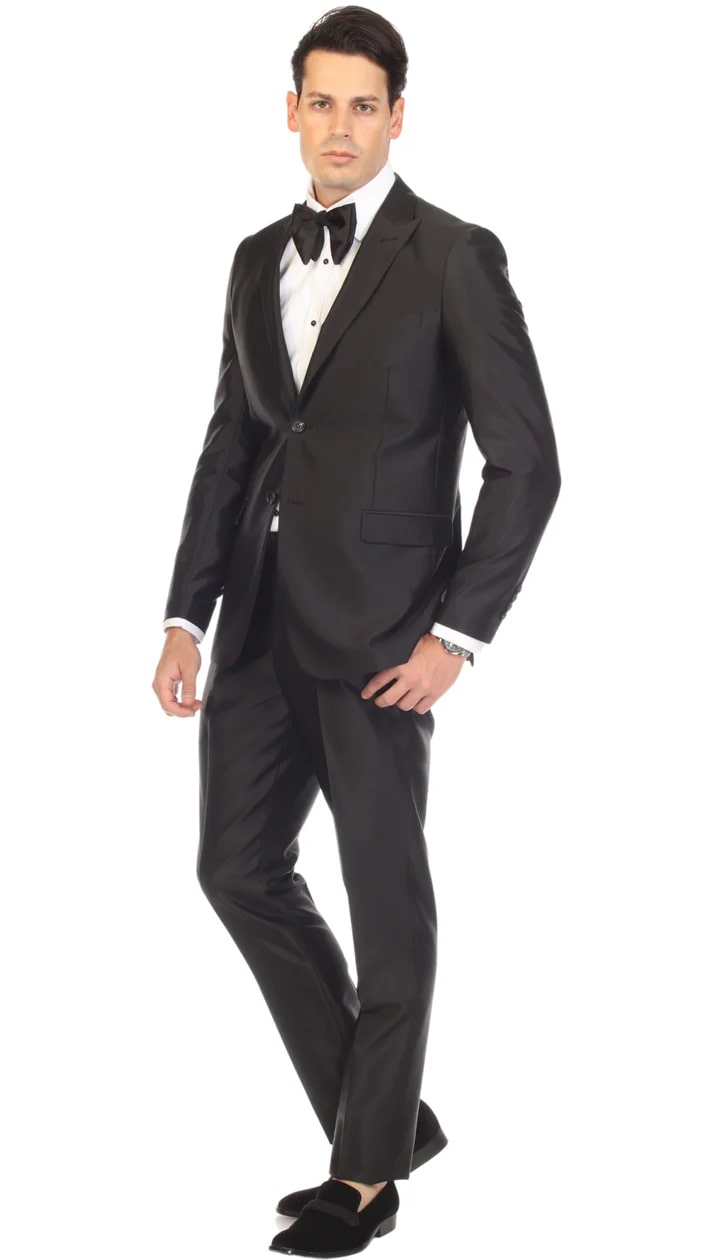 Oxford Black Sharkskin Slim Fit Suit - 38 Short Jacket+32 Waist Adjustable 28to34)(Height: 5 4 to5 7 )(Neck  15-16.5)S-M)