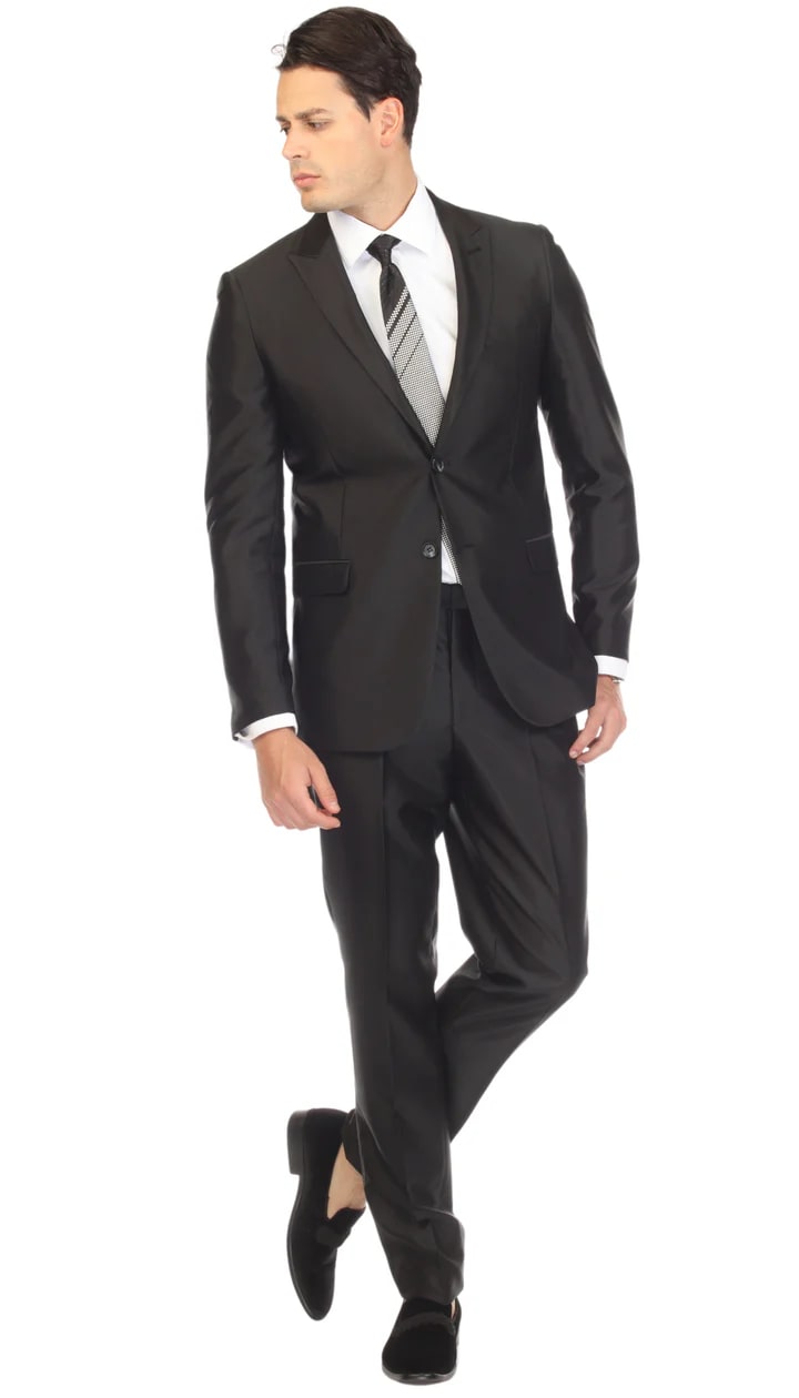 Oxford Black Sharkskin Slim Fit Suit - 38 Short Jacket+32 Waist Adjustable 28to34)(Height: 5 4 to5 7 )(Neck  15-16.5)S-M)