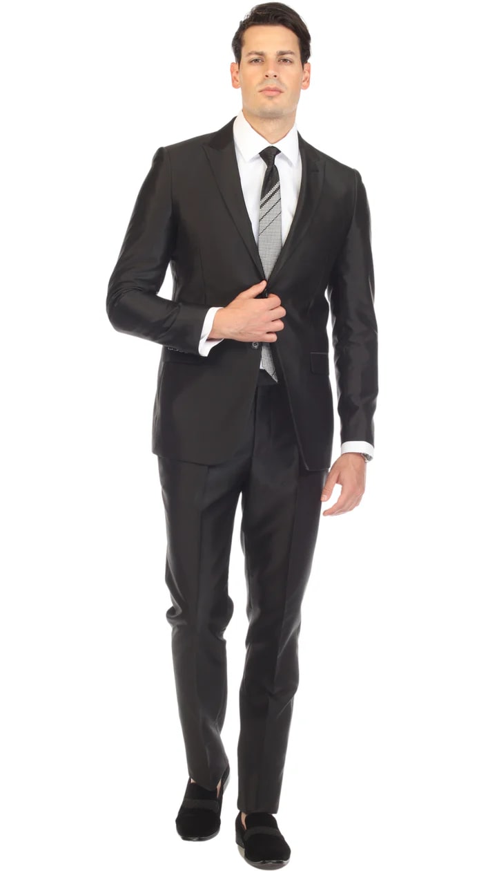 Oxford Black Sharkskin Slim Fit Suit - 38 Short Jacket+32 Waist Adjustable 28to34)(Height: 5 4 to5 7 )(Neck  15-16.5)S-M)