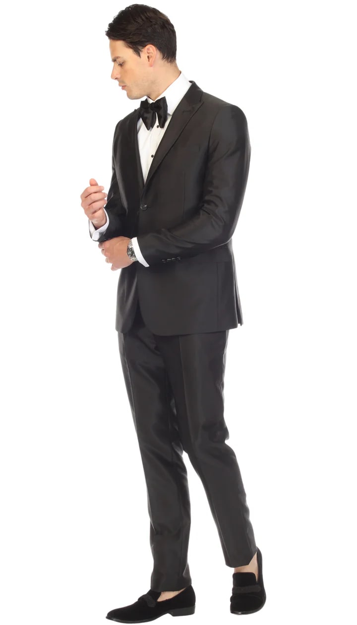 Oxford Black Sharkskin Slim Fit Suit - 38 Short Jacket+32 Waist Adjustable 28to34)(Height: 5 4 to5 7 )(Neck  15-16.5)S-M)
