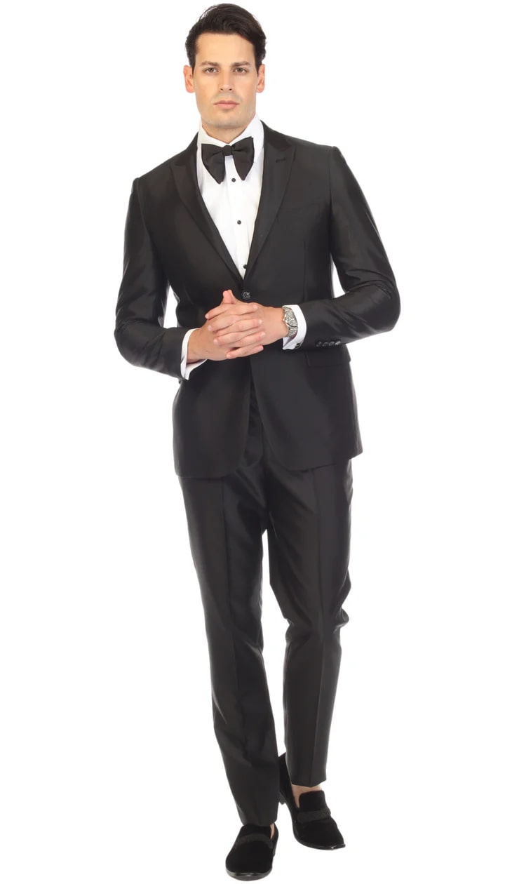 Oxford Black Sharkskin Slim Fit Suit - 38 Short Jacket+32 Waist Adjustable 28to34)(Height: 5 4 to5 7 )(Neck  15-16.5)S-M)