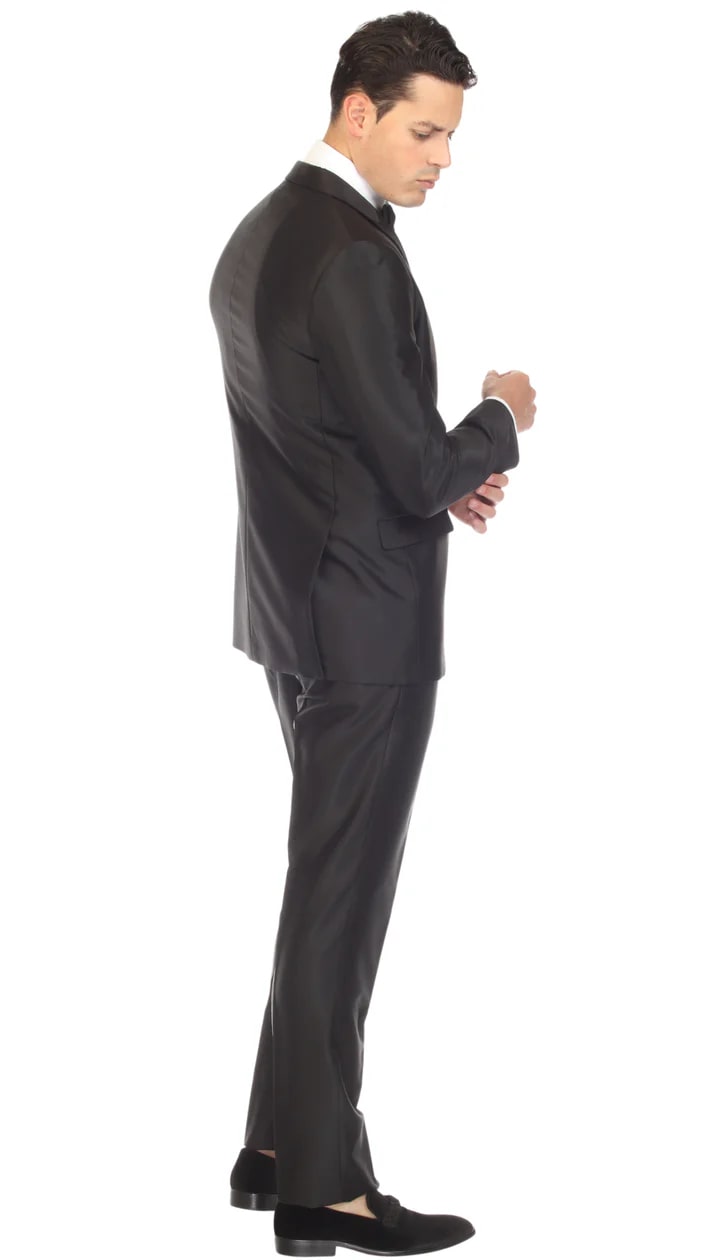 Oxford Black Sharkskin Slim Fit Suit - 38 Short Jacket+32 Waist Adjustable 28to34)(Height: 5 4 to5 7 )(Neck  15-16.5)S-M)