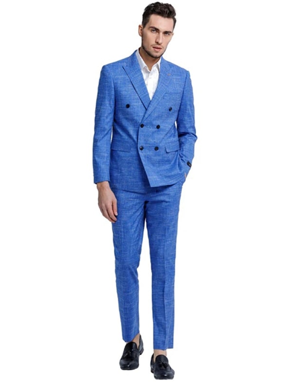 Ocean Blue Textured Double-Breasted Suit - A Splash of Style