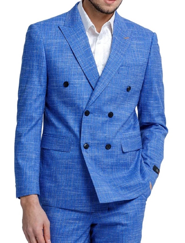 Ocean Blue Textured Double-Breasted Suit - A Splash of Style - Coat Size 38
