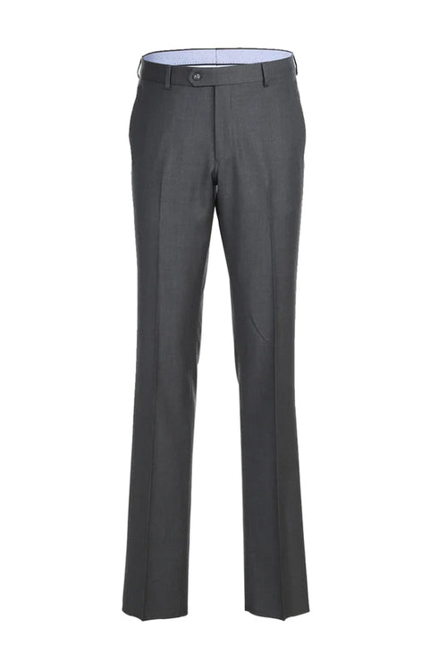 "Modern Fit Wool Suit for Men - Designer Two Button Half Canvas in Steel Grey"