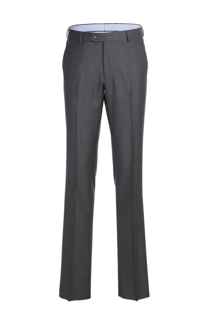 "Modern Fit Wool Suit for Men - Designer Two Button Half Canvas in Steel Grey"