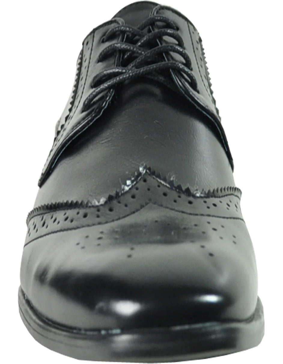 "Vintage 1920's Men's Wingtip Dress Shoe - Black Lace Up Style" - 6M
