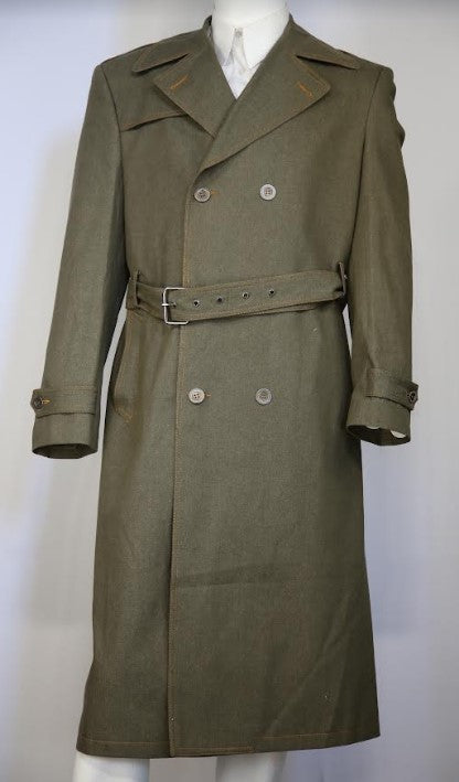 Mens Denim Fabric Trench Coat - Belted Overcoat Full length - Olive Green Duster Coat - Double Breasted Style