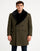 Mens Olive Green Wool Overcoat with Black Faux Fur Shawl Collar – Double Breasted Winter Coat