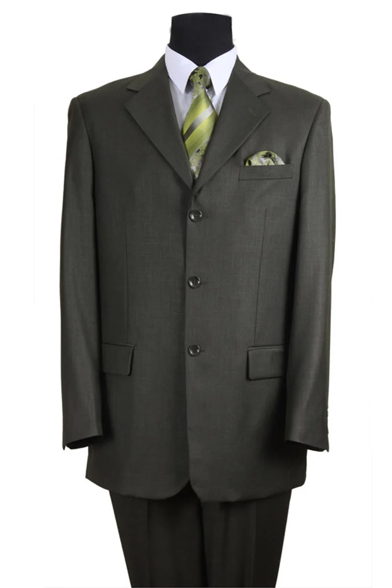 Mens 3 Button Wool Feel - Designer Brand Textured Suit in Olive