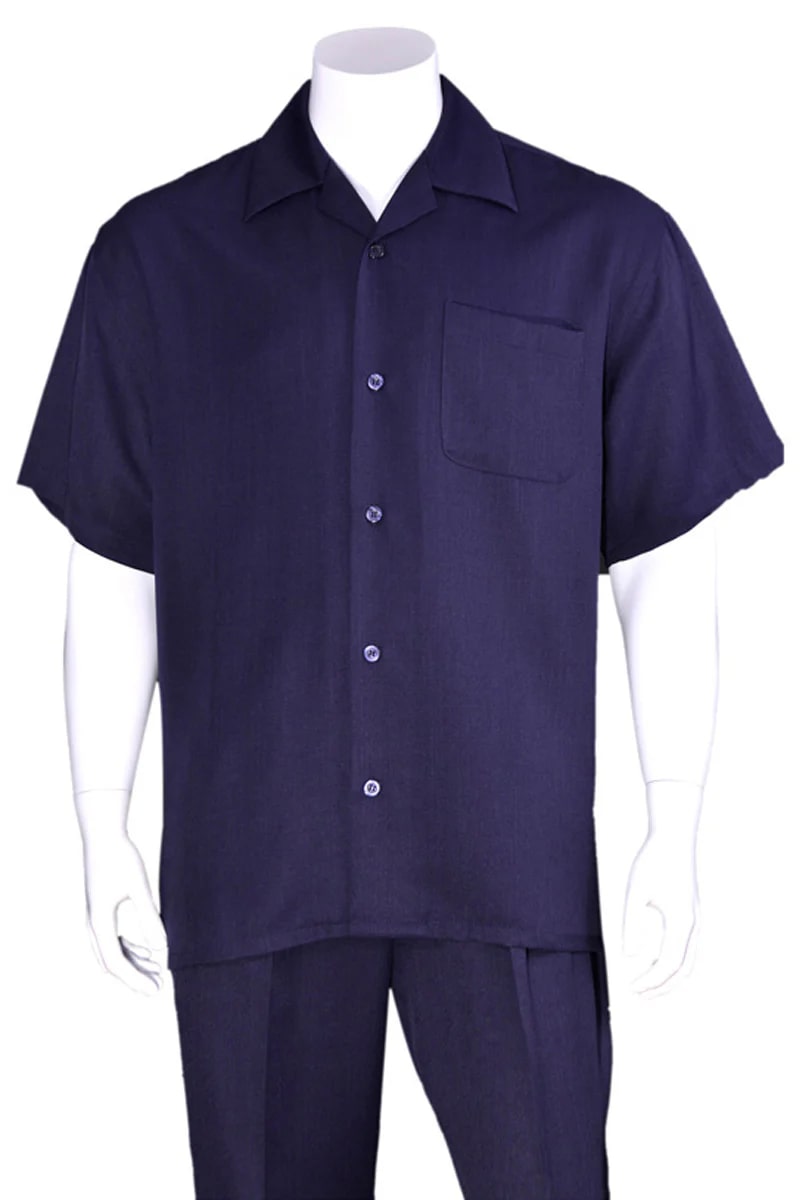 Mens Short Sleeve Casual Summer Walking Suit in Solid Navy