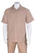Mens Short Sleeve 100% Linen Casual Leisure Set Walking Suit in Khaki