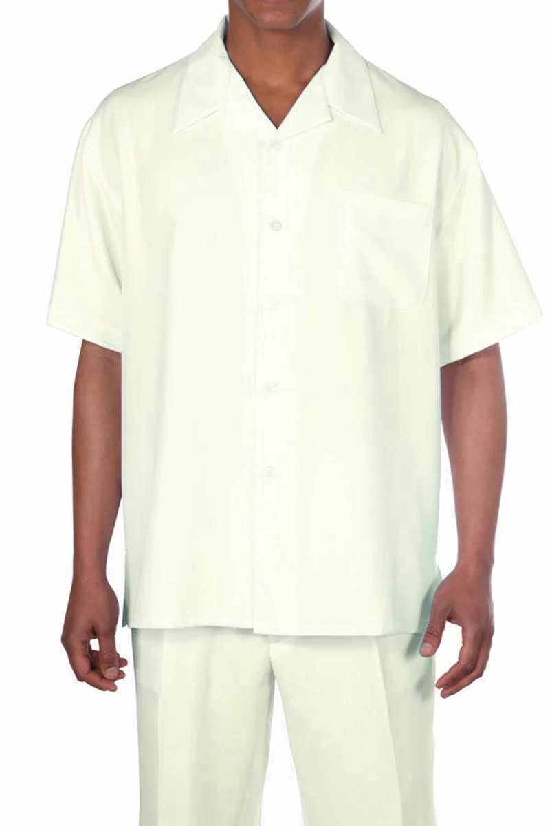 Mens Short Sleeve Casual Summer Walking Suit in Solid Cream