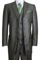 Cheap Suit - Mens 3 Button Vested Textured Shiny Sharkskin Church Olive Suit
