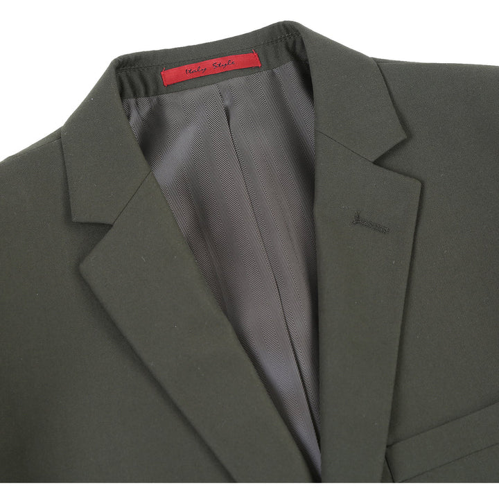 Cheap Suit - Mens Basic Two Button Slim Fit  Olive Suit With Optional Vest