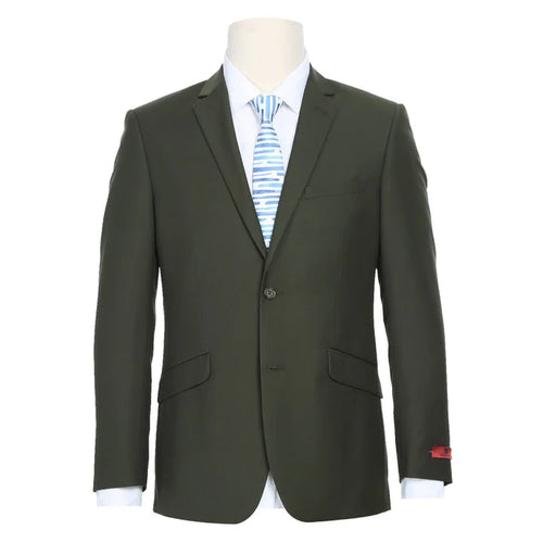 Cheap Priced Suit - Mens Basic Two Button Slim Fit  Olive Suit With Optional Vest green