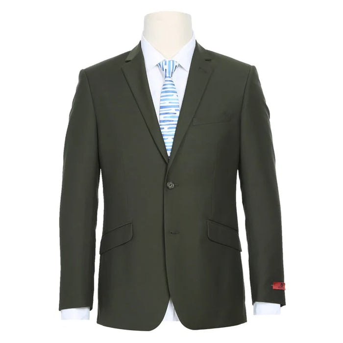 Cheap Priced Suit - Mens Basic Two Button Slim Fit  Olive Suit With Optional Vest green