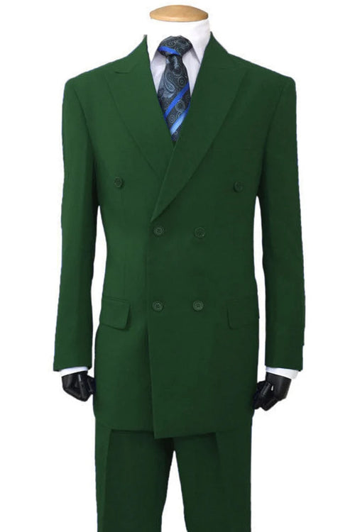 Cheap Priced Suit  - Mens Classic Fit Double Breasted Poplin Olive Suit green