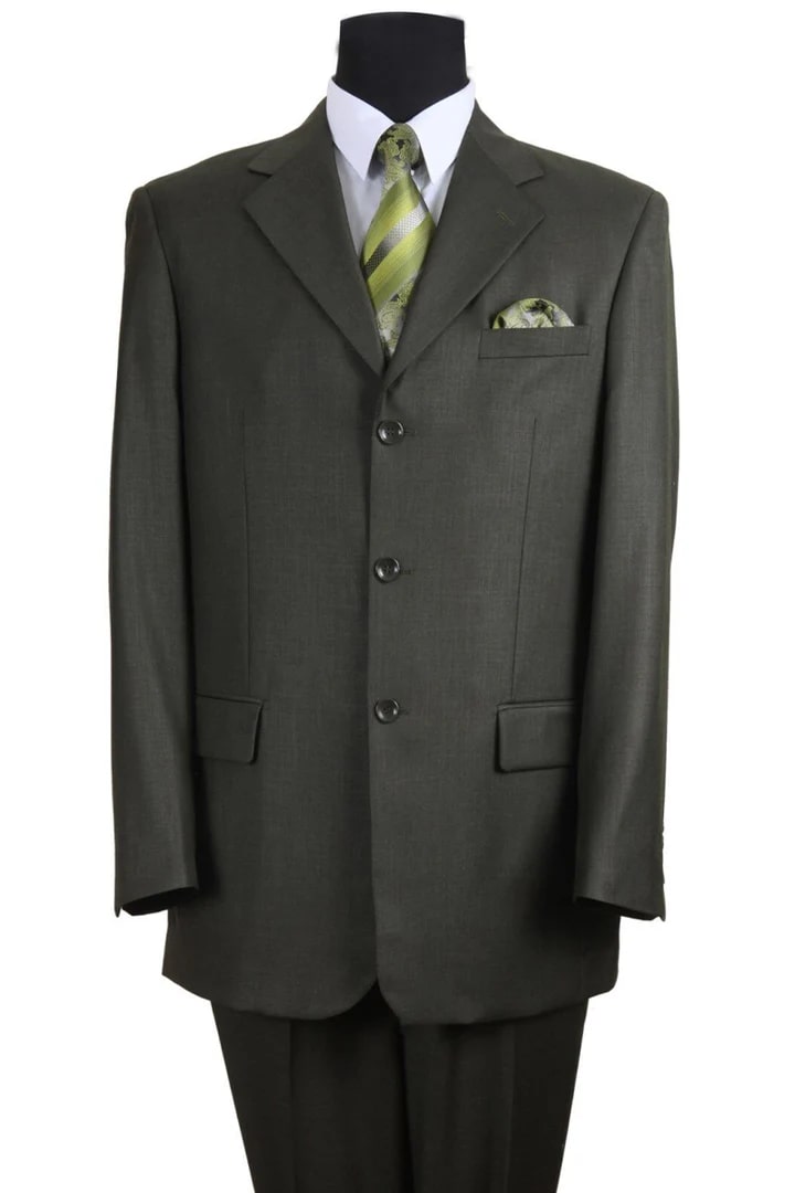 Cheap Suit - Mens 3 Button Texured Classic Fit Pleated Pant Olive Suit