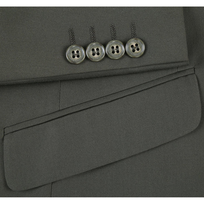 Cheap Priced Suit - Mens Basic Two Button Slim Fit  Olive Suit With Optional Vest green