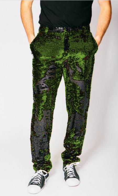 Mens Sequin Pants - Olive Dress Party Pants - Dress Size Pants : 28