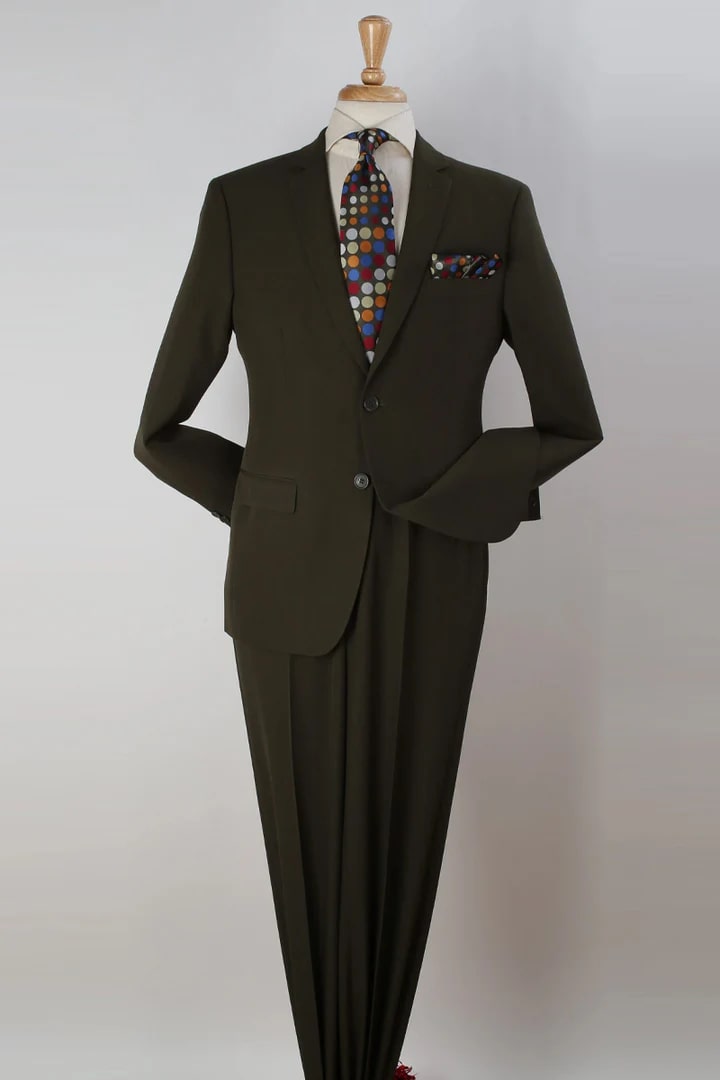 Cheap priced Suit - Mens Two Button Modern Fit Olive Green Poplin Suit