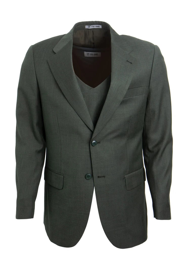 Cheap Suit - Men's Two Button Vested Stacy Adams Sharkskin Olive Green Suit