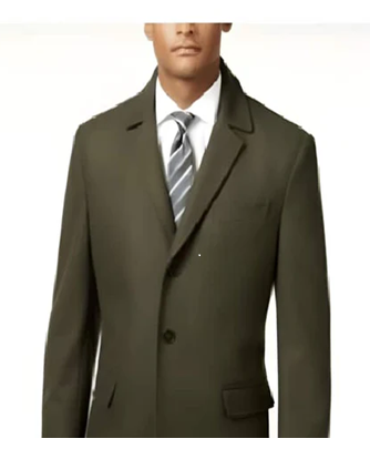 men's Long Jacket Olive Green Wool men's Car Coat Mid Length Three quarter length coat