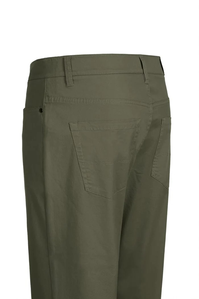 Stretch Cotton Flat Front Pants Straight Legs in Olive - Dress Size Pants : 28
