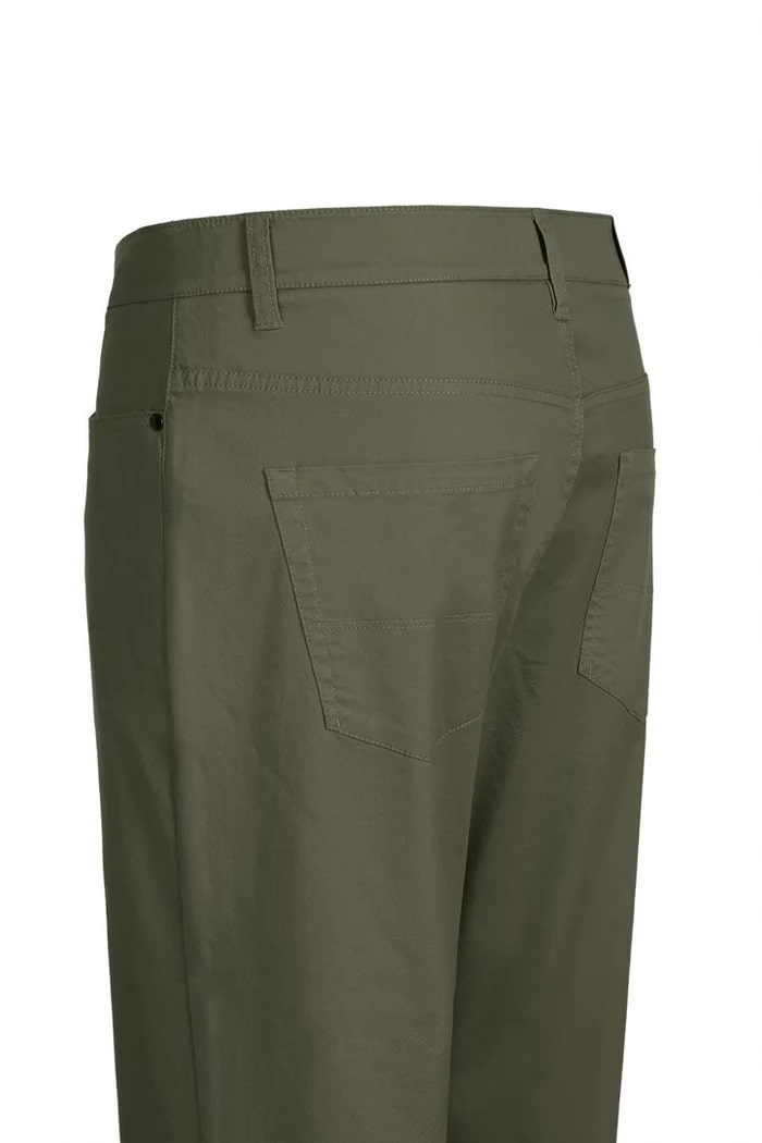 Stretch Cotton Flat Front Pants Straight Legs in Olive