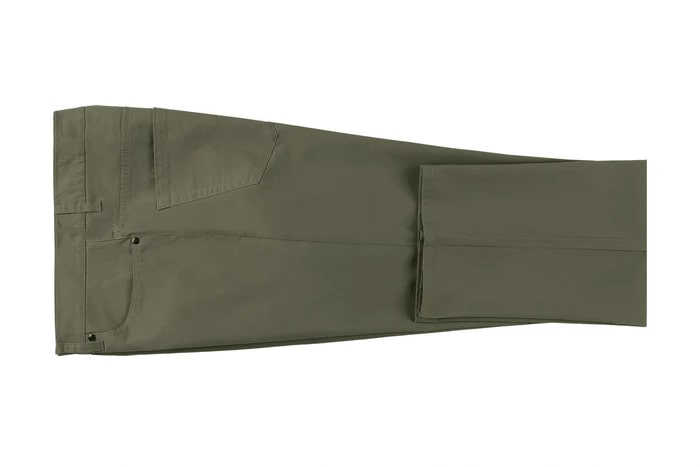 Stretch Cotton Flat Front Pants Straight Legs in Olive - Dress Size Pants : 28