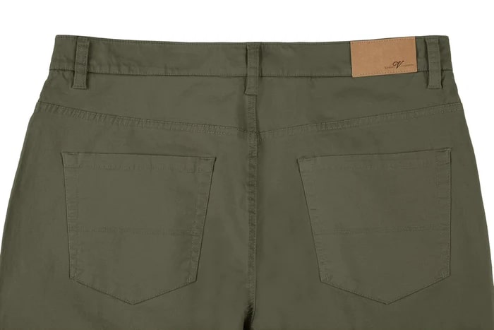 Stretch Cotton Flat Front Pants Straight Legs in Olive - Dress Size Pants : 28