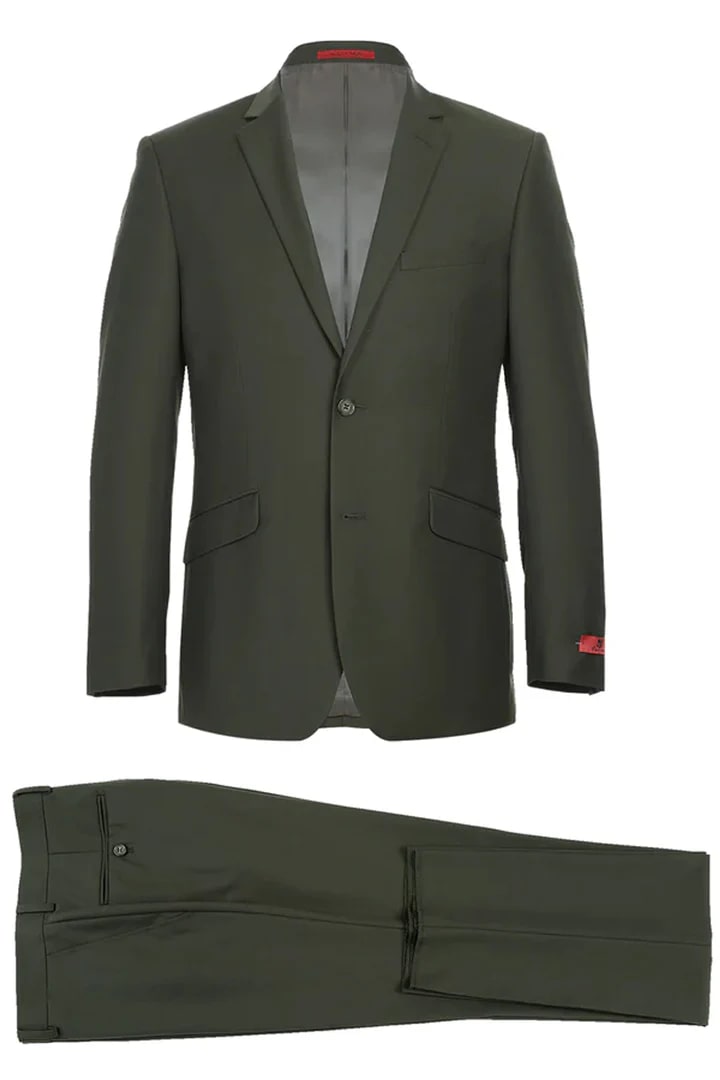 Cheap Suit - Mens Basic Two Button Slim Fit  Olive Suit With Optional Vest - 38 Short Jacket+32 Waist Adjustable 28to34)(Height: 5 4 to5 7 )(Neck  15-16.5)S-M)