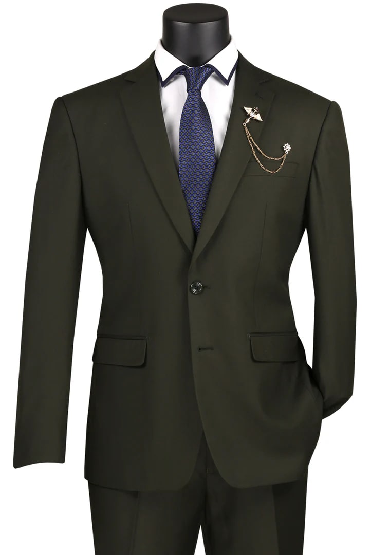 Cheap Suit - Mens Basic 2 Button Modern Fit Olive Suit