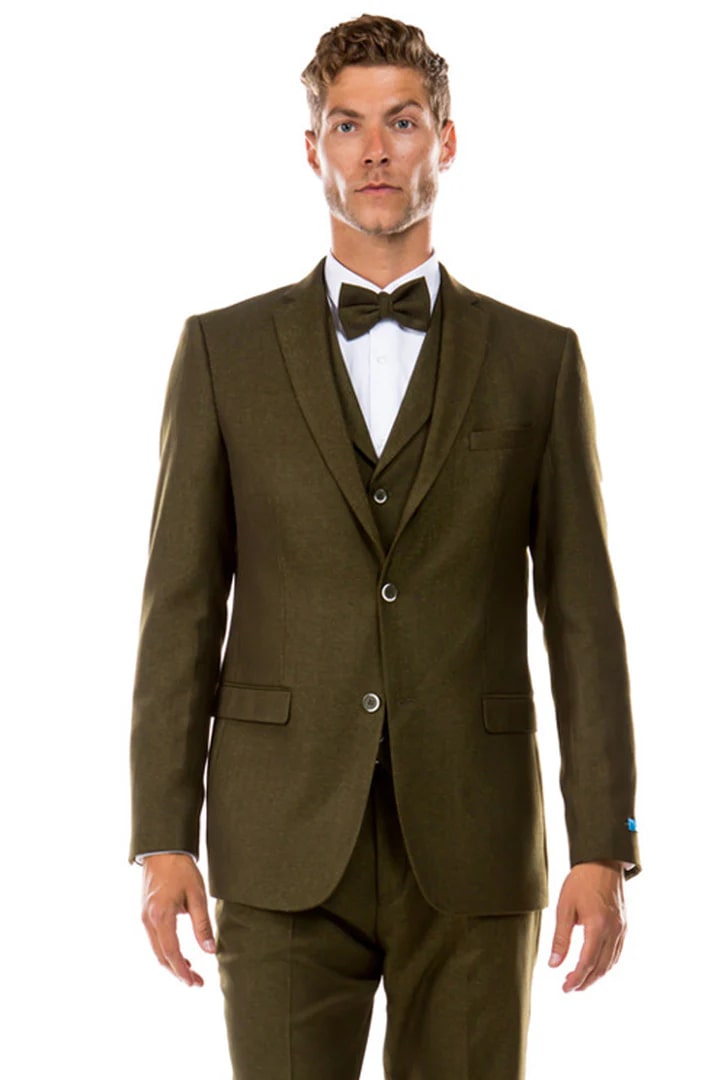 Cheap Suit - Men's Two Button Vested Vintage Style Tweed Wedding Olive Suit