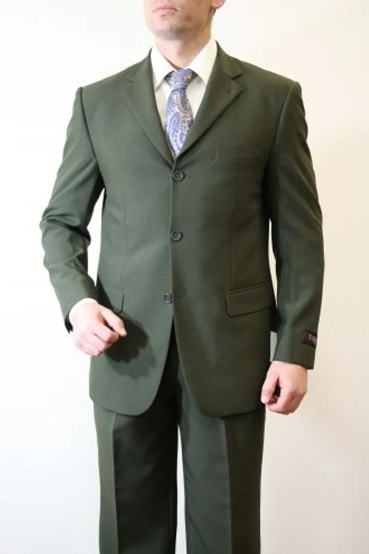 Cheap Suit -  Men's Basic Three Button Poplin Olive Suit